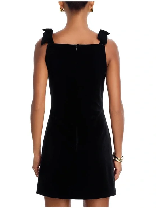 AQUA Velvet Mini Dress with Bow Shoulder Straps - Picture 4 of 8